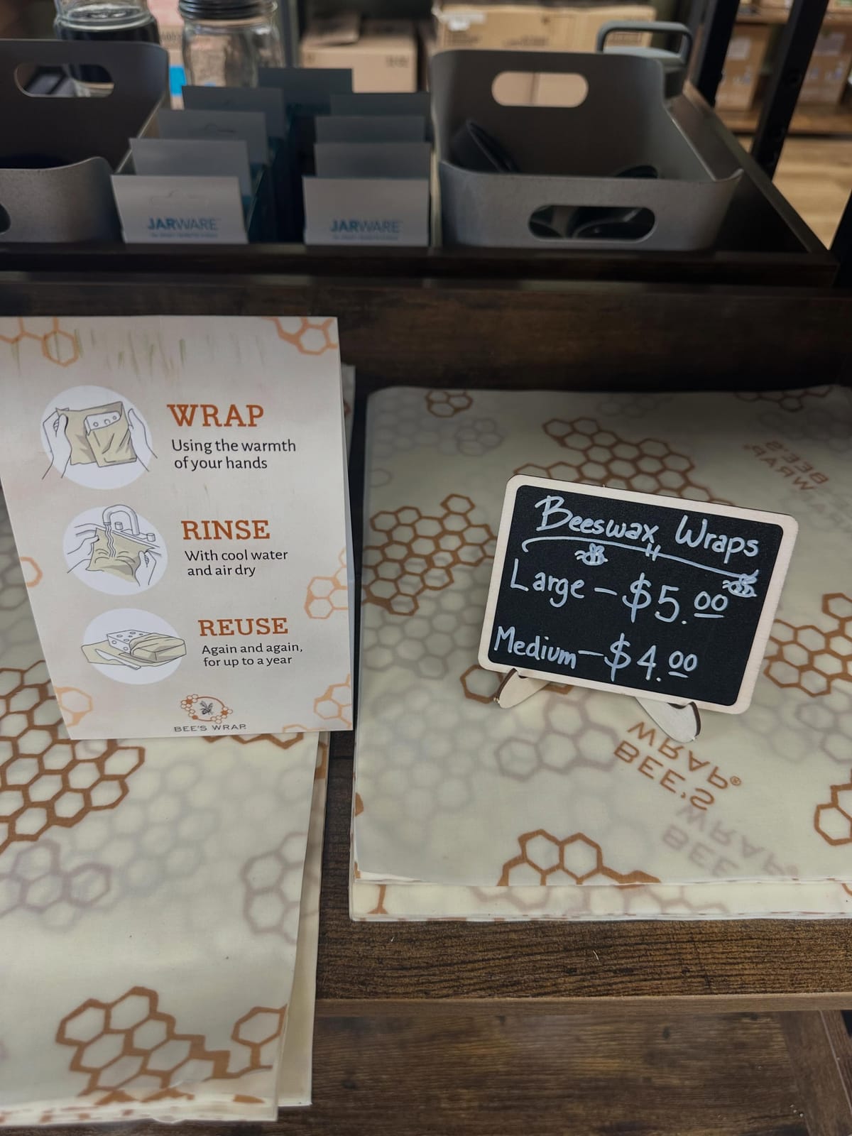 Bee's Wrap beeswax wraps on the shelf at Fig Tree Market